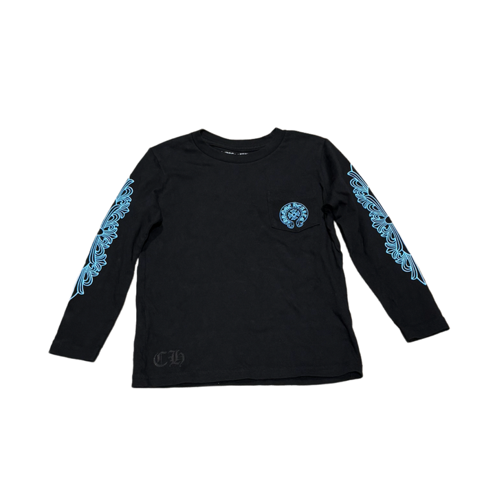 Chrome Hearts Kids 'Blue Horseshoe' Black Floral Longsleeve