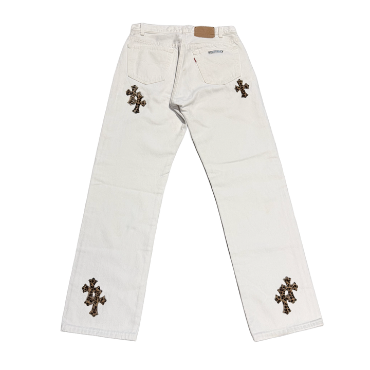 Chrome Hearts '18 Cheetah Patch' White Jeans