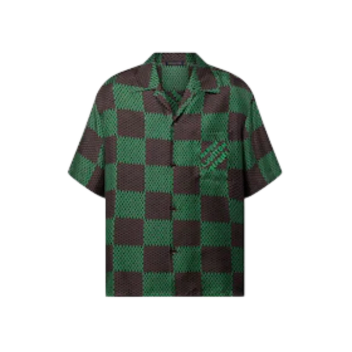 Louis Vuitton Open Collar Short-Sleeved Silk Shirt Jolly Green