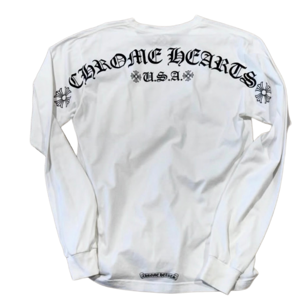 Chrome Hearts 'Scroll USA Script' White Pocket Longsleeve