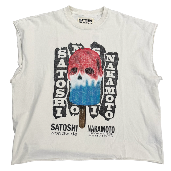 Satoshi Nakamoto 'Info Services' White Cutoff Tee